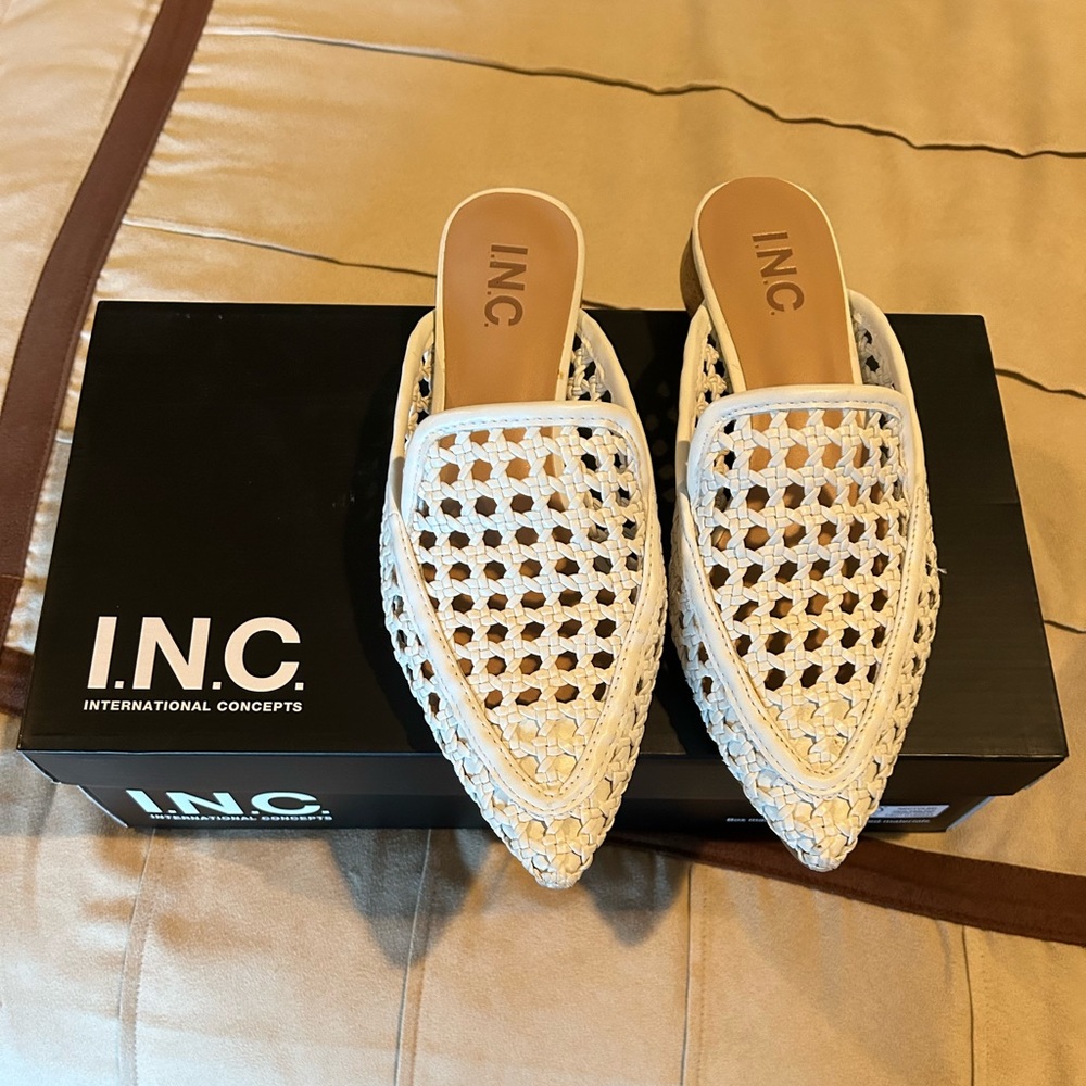 INC International Concepts Women's White Woven Mules
